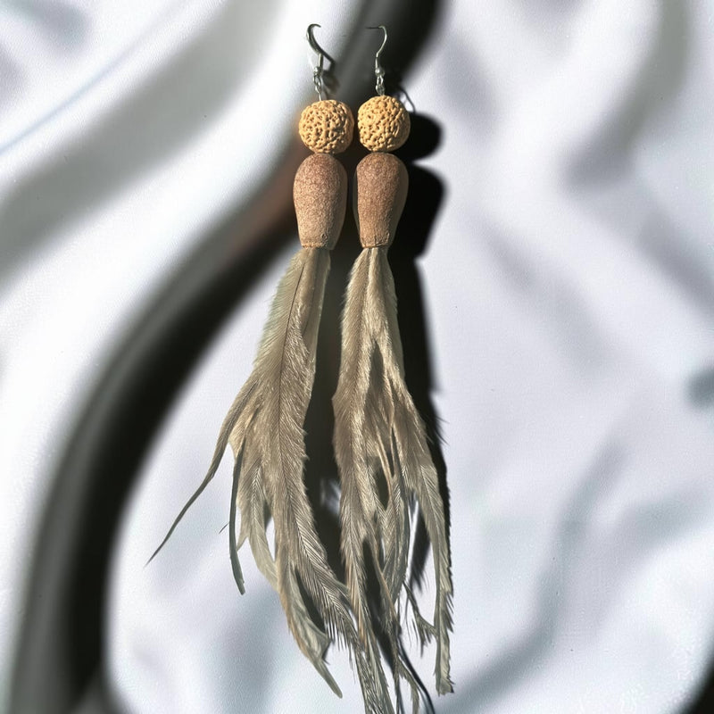 Natural Gumnut, Emu Feather + Quandong Seed Earrings